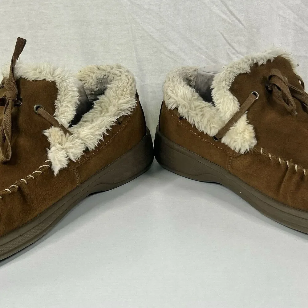 Orthofeet Men's Orthopedic Brown Leather Faux Fur Tuscany Slippers Size 11 M - Picture 3 of 7